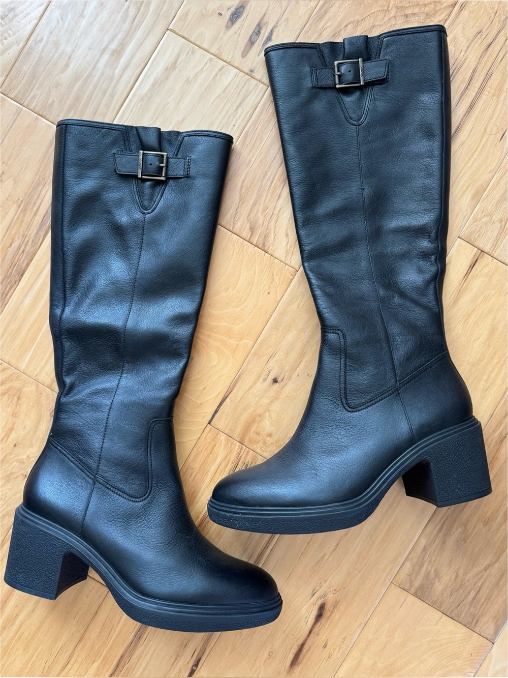 Vionic Sonora Knee High Boots Black Leather Comfort Chunky Heel Fall Size 9.5